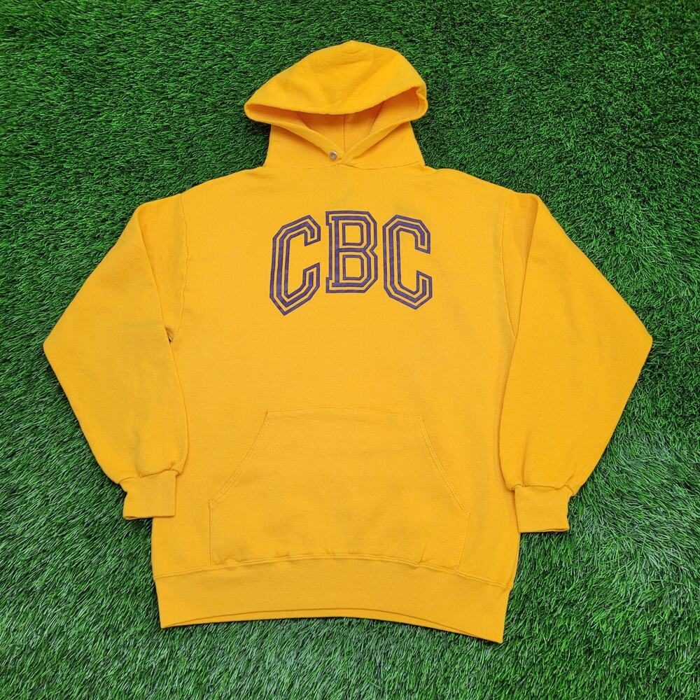 Vintage 80s JERZEES Hoodie Womens M/L 19x25 Yellow Arch USA